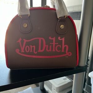 Von Dutch Mini Bag in Brown with Red Accents